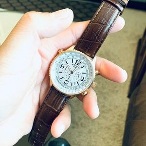 ROTARY Rose Gold Brown Leather Chronograph Watch